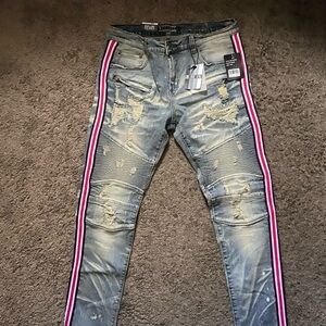 Men straight leg acid wash jeans